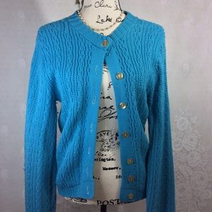 Vintage Teal Cable Knit Cardigan Sweater S